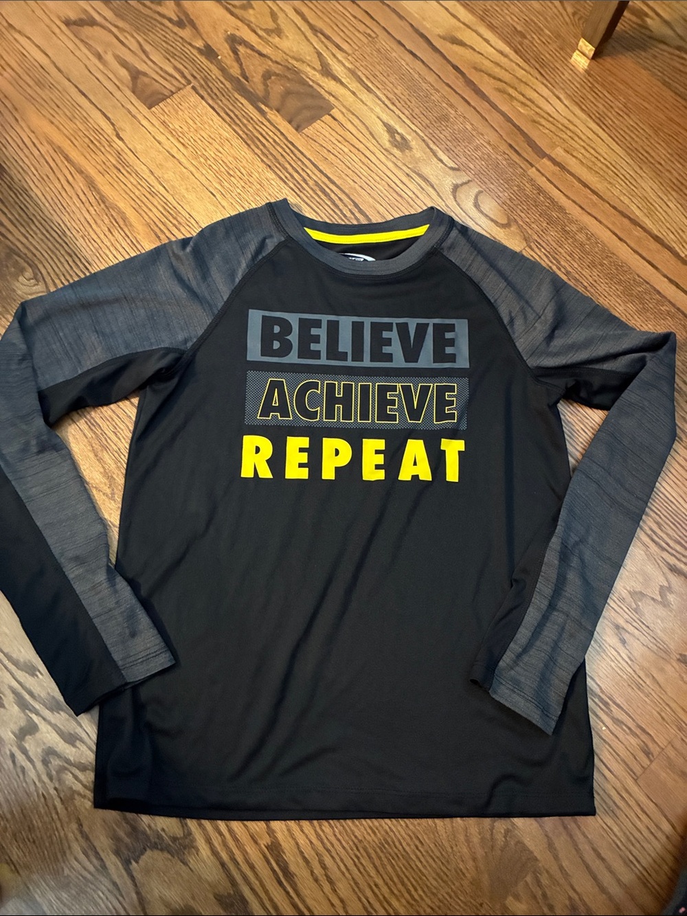 MTA Sport Boys XL 16-18 Black & Gray Long Sleeve Athletic Tee with Yellow Accent